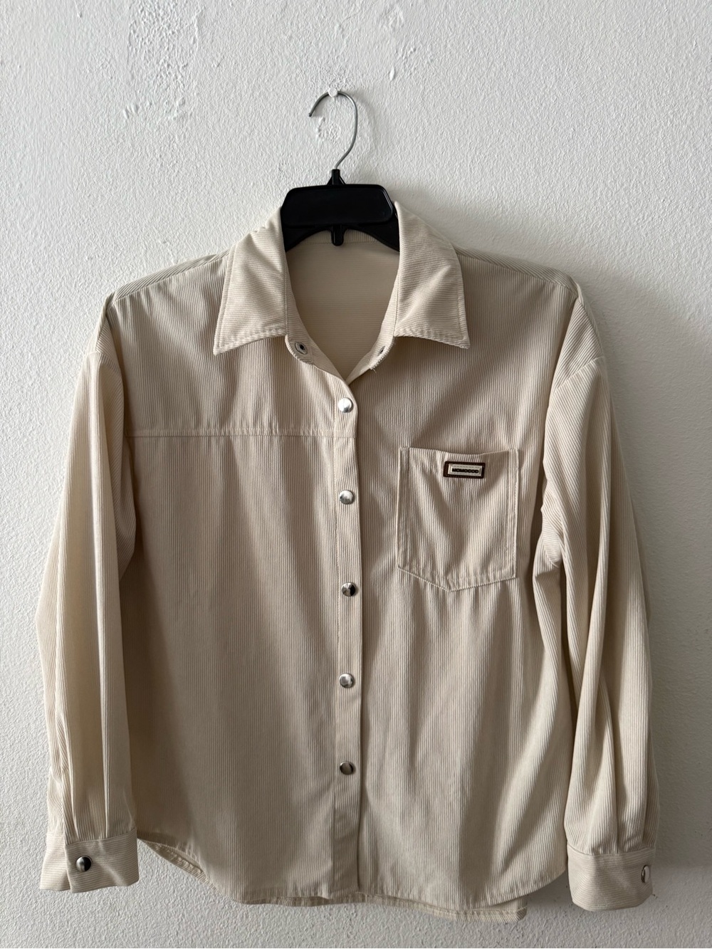 Men's Light Beige Button-Front Shirt Jacket